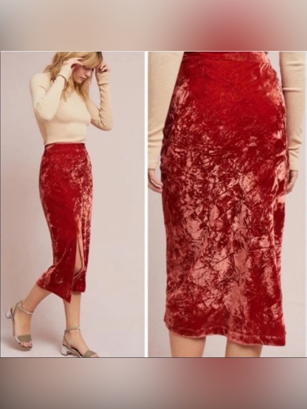 Maeve Orange Crushed Velvet Skirt | Anthropologie